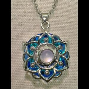 Elegant Stainless Steel Mandala Pendant Necklace with Blue Accents